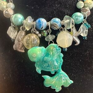 Turquoise Fish Charm Statement Necklace - Women Jewelry Necklaces